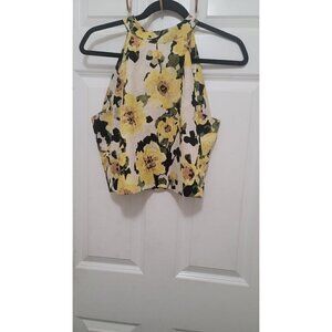 J.O.A. WOMEN'S  TIE NECK FLORAL PRINT SLEEVELESS MULTICOLOR TOP SIZE M